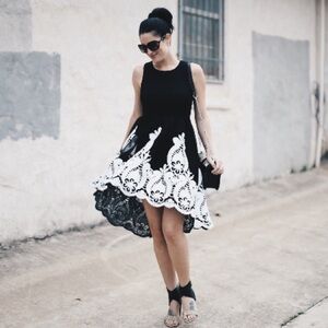 AKIRA Black and White Fit and Flare Cocktail Dress